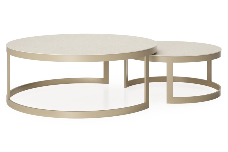 Enna set van 2 loungetafels rond in beige aluminium en volkeramiek beige - Dia. 100/70 x H 37/30 cm