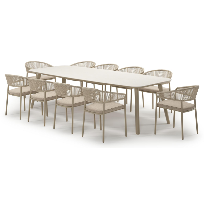 Ensemble de jardin Mosa en aluminium beige et sintered stone crema minerale avec 10 chaises de jardin empilable Zamora