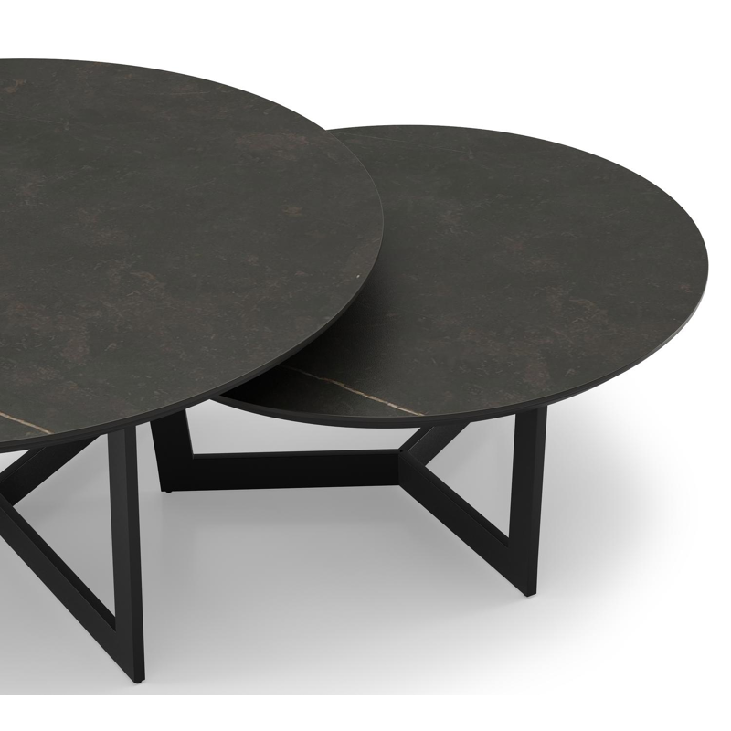 Tables basse Lacrima en aluminium noir et céramique pleine calatorao - Dia. 85/65 x H 35/30 cm
