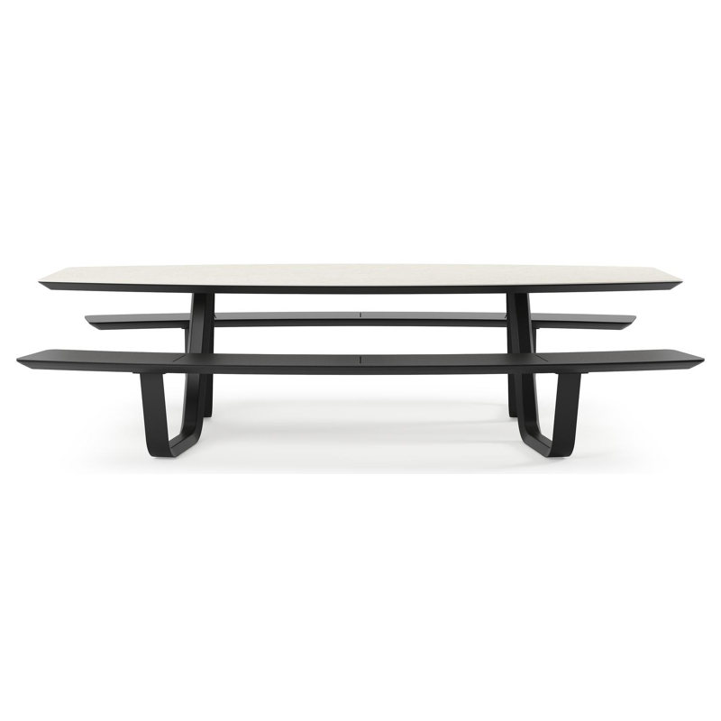 Table de pique-nique Forno forme de bateau en aluminium noir et céramique pleine - Lg.ong. 280 x - Lg. 280 x Lrg. 192 x Haut. 72 cm