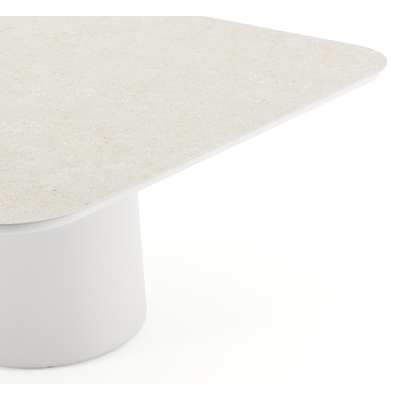 Amico tuintafel afgerond vierkant in wit aluminium en volkeramiek Shilin - L 148 x B 148 x H 73.5 cm