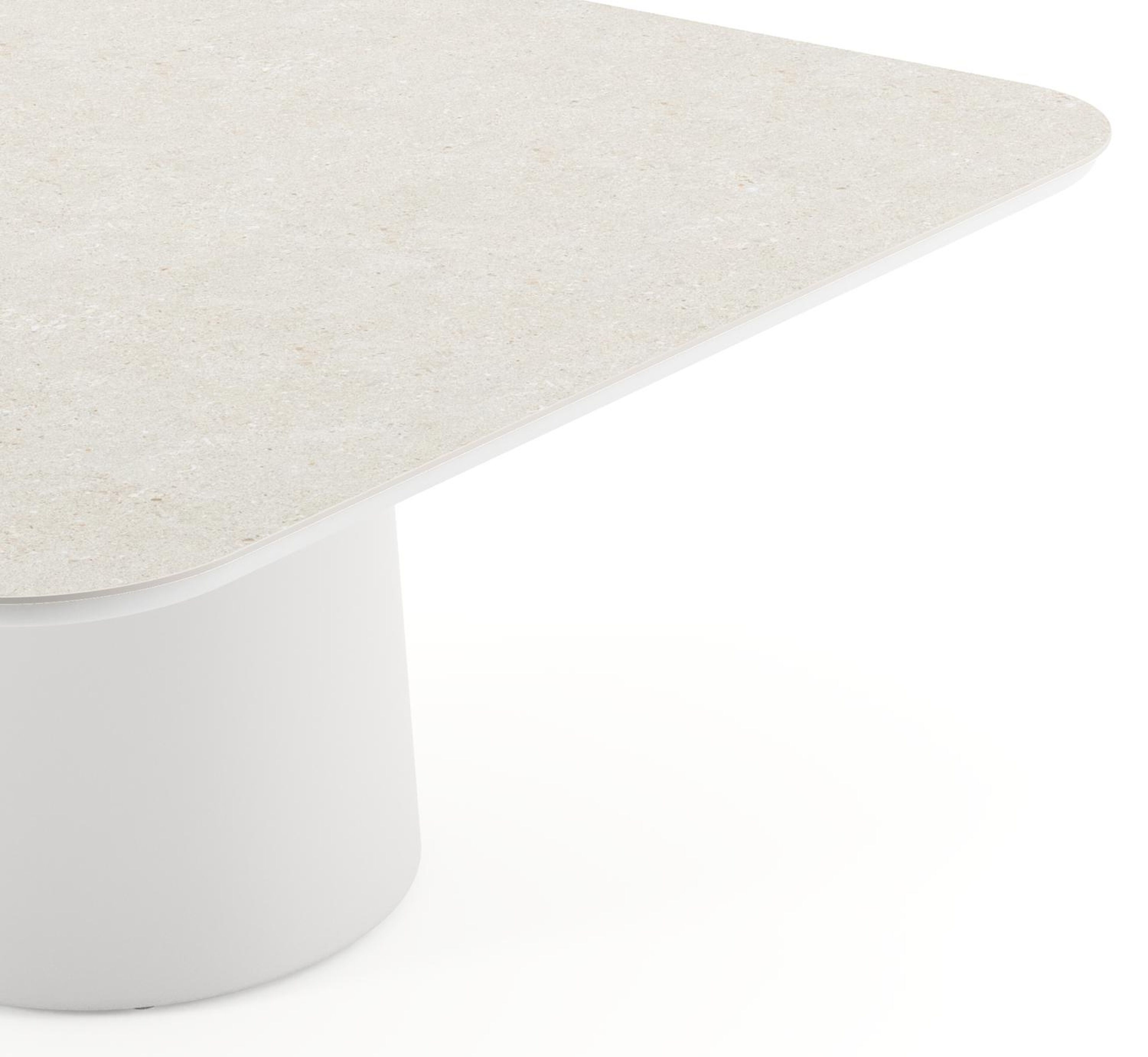 Table de jardin Amico carré arrondi en aluminium blanc et céramique pleine Shilin - Lg. 148 x Lrg. 148 x Haut. 74 cm