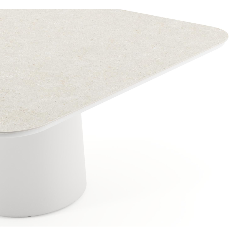 Amico tuintafel afgerond vierkant in wit aluminium en volkeramiek Shilin - L 148 x B 148 x H 73.5 cm