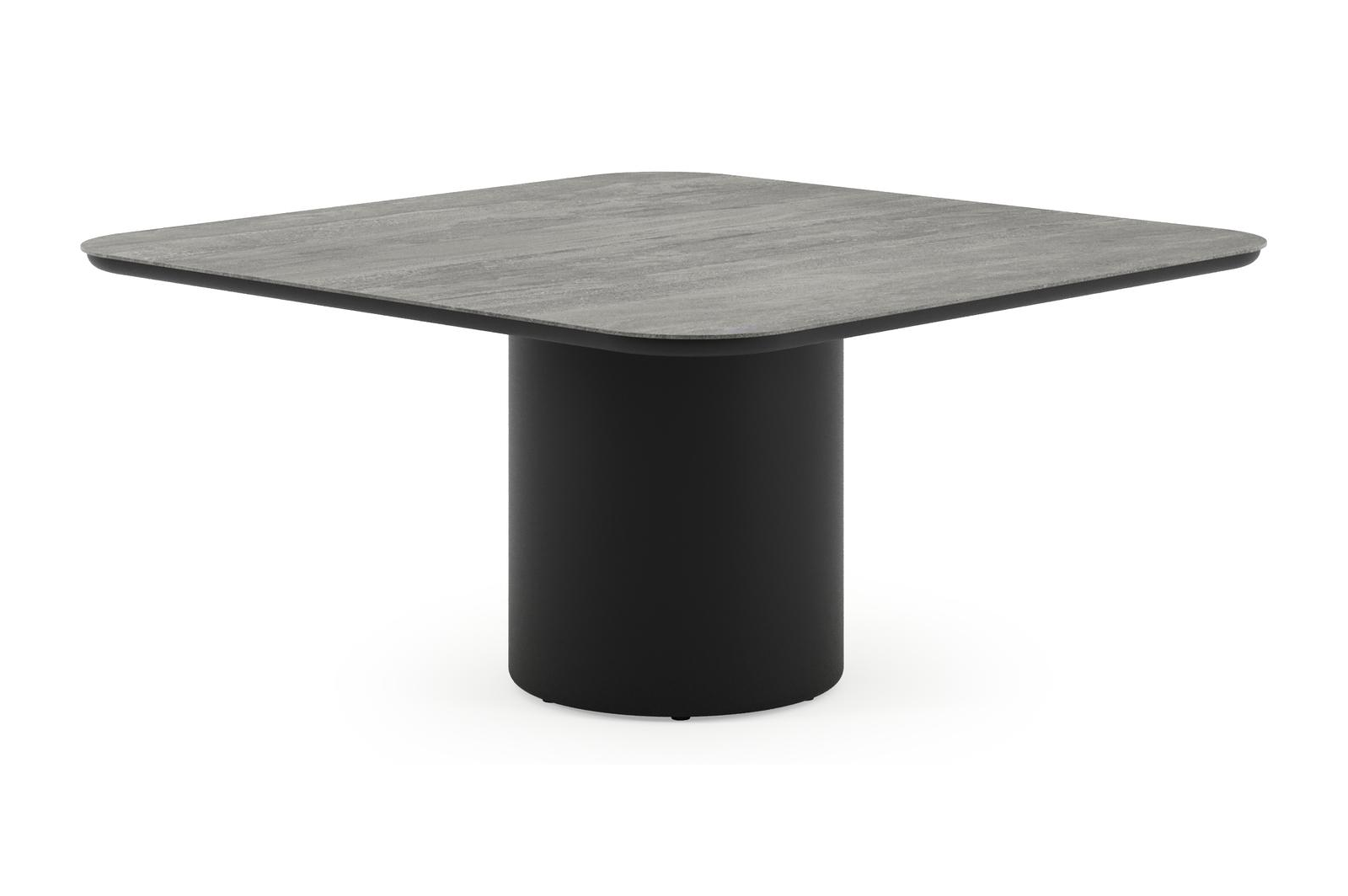 Amico tuintafel afgerond vierkant in zwart aluminium en volkeramiek Aspen Grey - L 148 x B 148 x H 73.5 cm