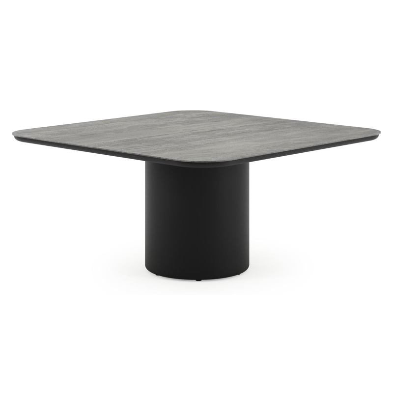 Amico tuintafel afgerond vierkant in zwart aluminium en volkeramiek Aspen Grey - L 148 x B 148 x H 73.5 cm