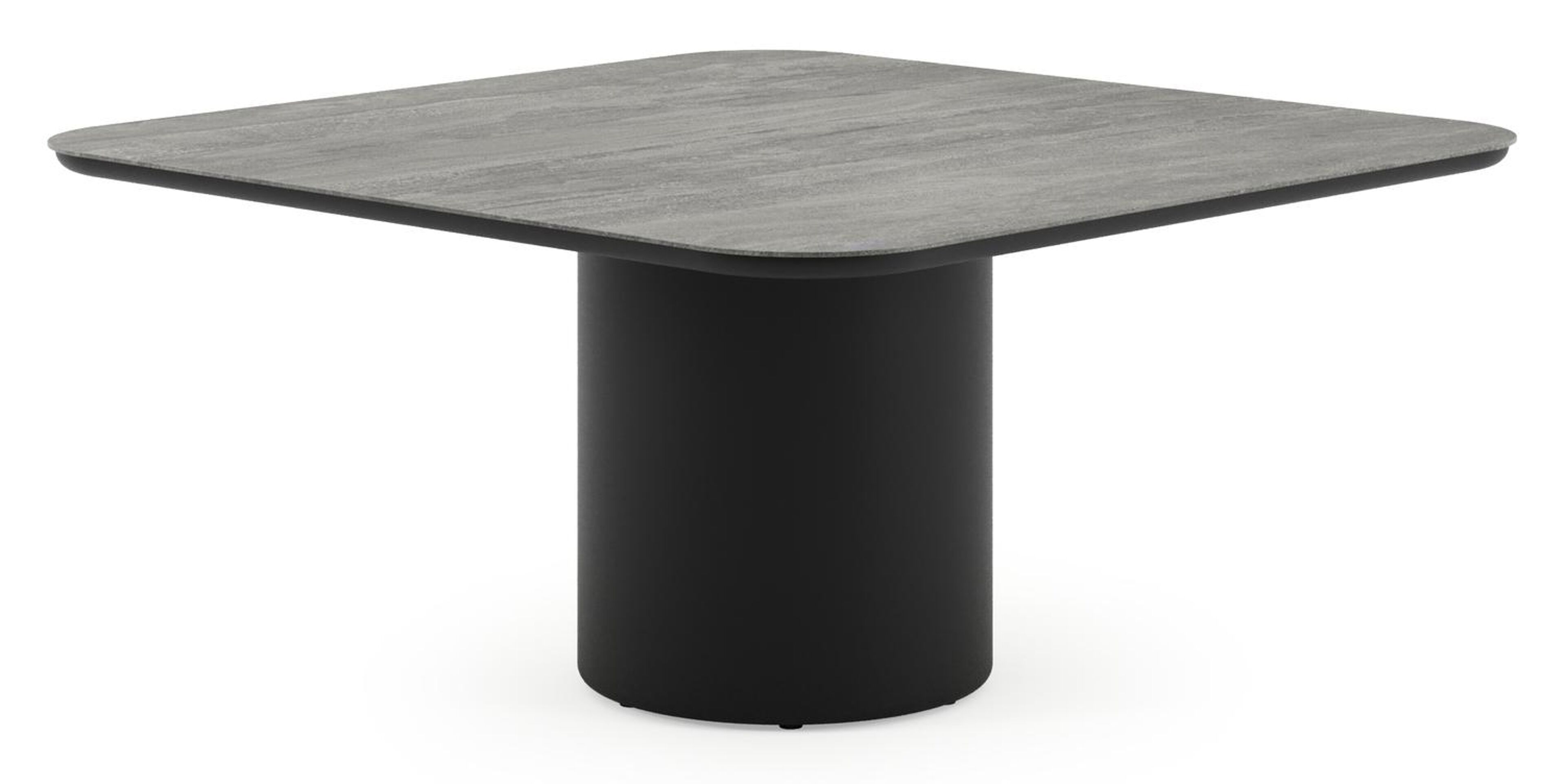 Amico tuintafel afgerond vierkant in zwart aluminium en volkeramiek Aspen Grey - L 148 x B 148 x H 73.5 cm