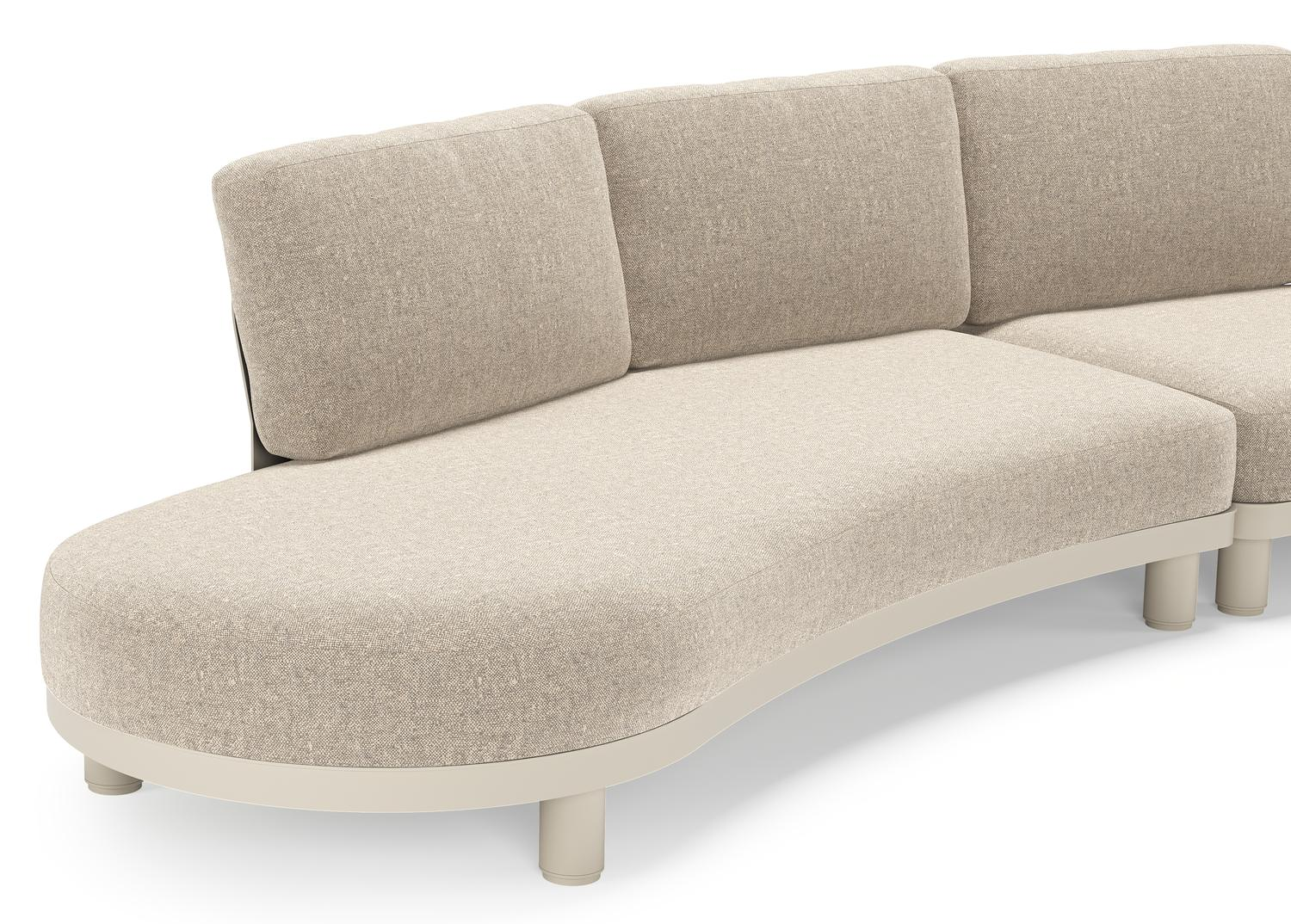 Canapé de jardin Donato en aluminium beige et coussins en all weather sunbrella® luxe Chartres Pewter