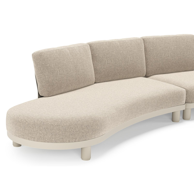 Canapé de jardin Donato en aluminium beige et coussins en all weather sunbrella® luxe Chartres Pewter