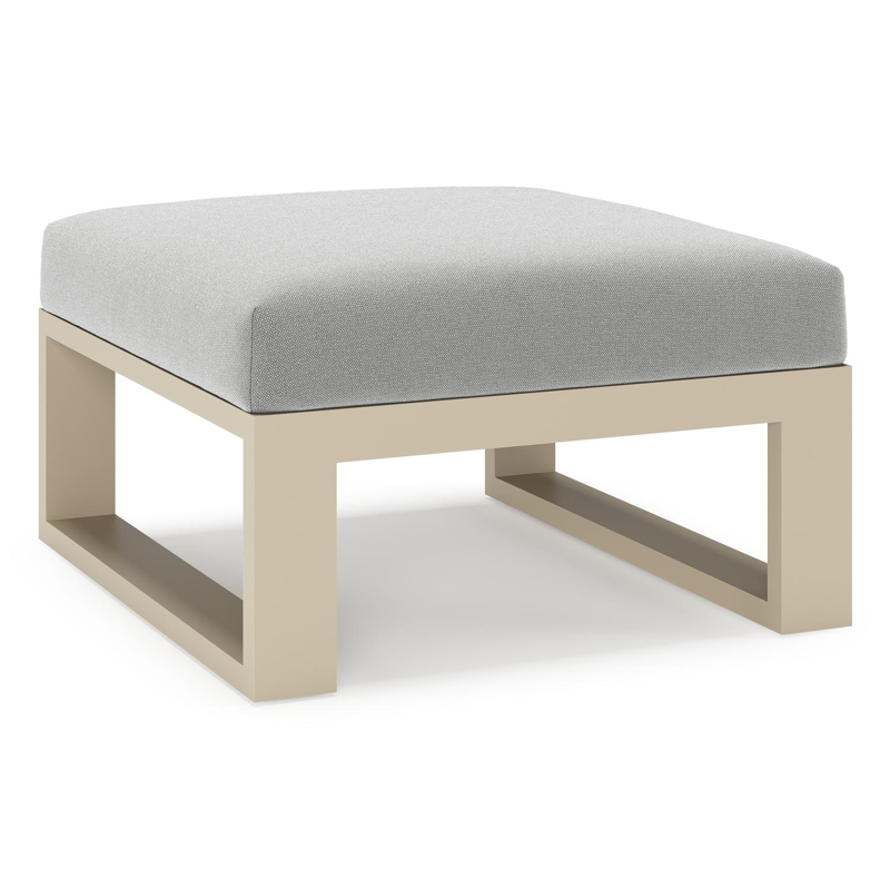 Verato poef in beige aluminium met savane grey all weather sunbrella® luxe kussen