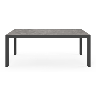 Oviedo tuinset met verlengbare tafel in zwart aluminium en grijs keramische print tafelblad met 8 stapelbare Bahia tuinstoelen