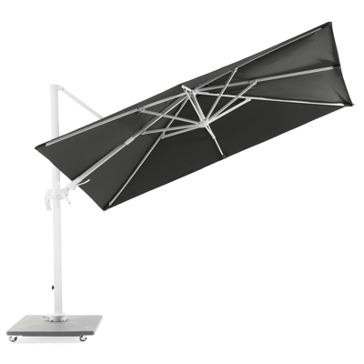 Avola zweefparasol met tiltfunctie in wit aluminium met grijs weather+ softtouch parasoldoek - L1 200 x L2 300 cm (met voet)