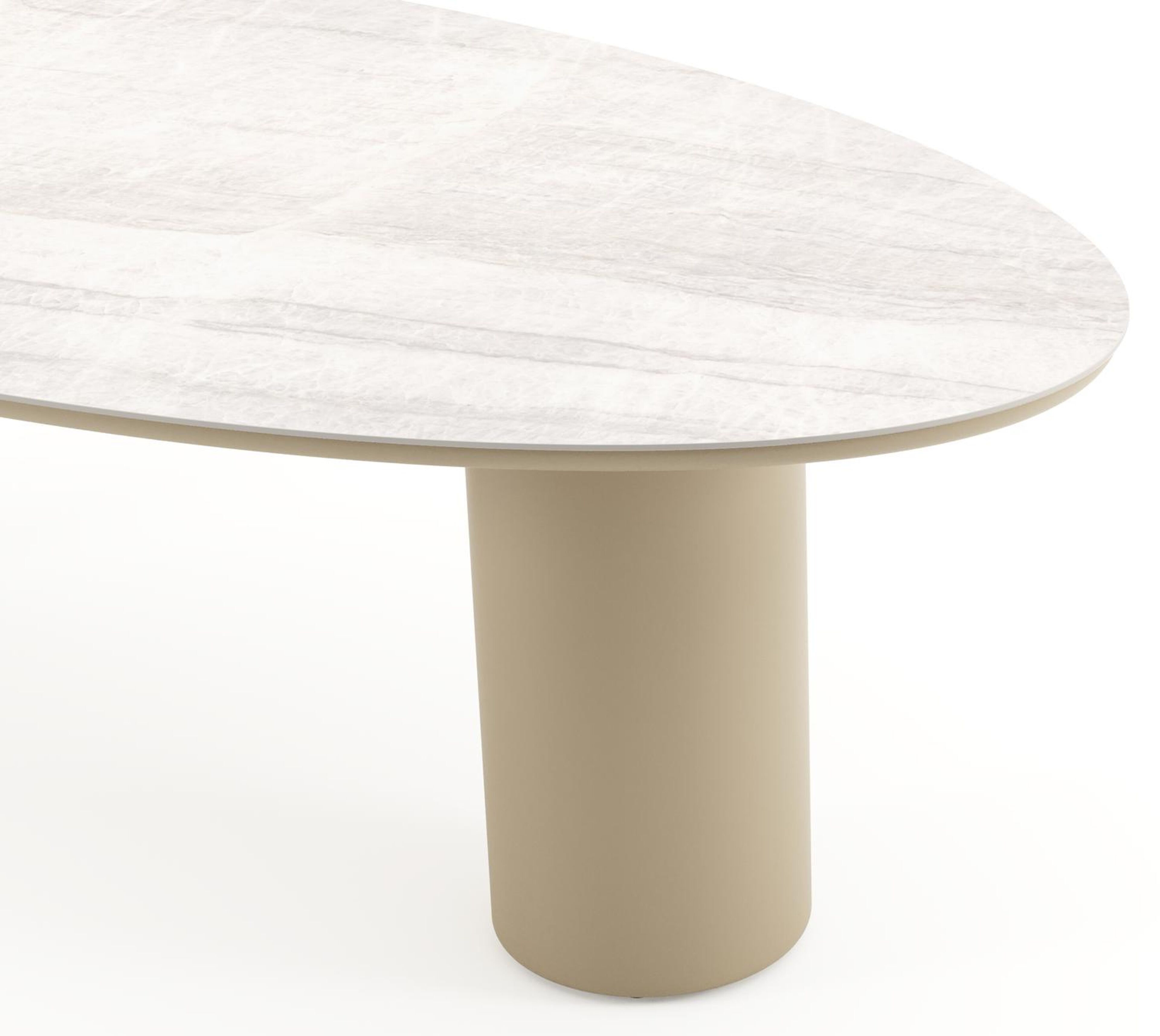 Table de jardin Amico oval en aluminium beige et céramique pleine Taj Mahal - Lg. 260 x Lrg. 125 x Haut. 74 cm
