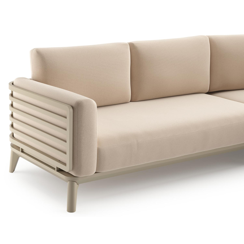 Mosa loungehoek in beige aluminium met natte linen chalk all weather sunbrella premium kussen