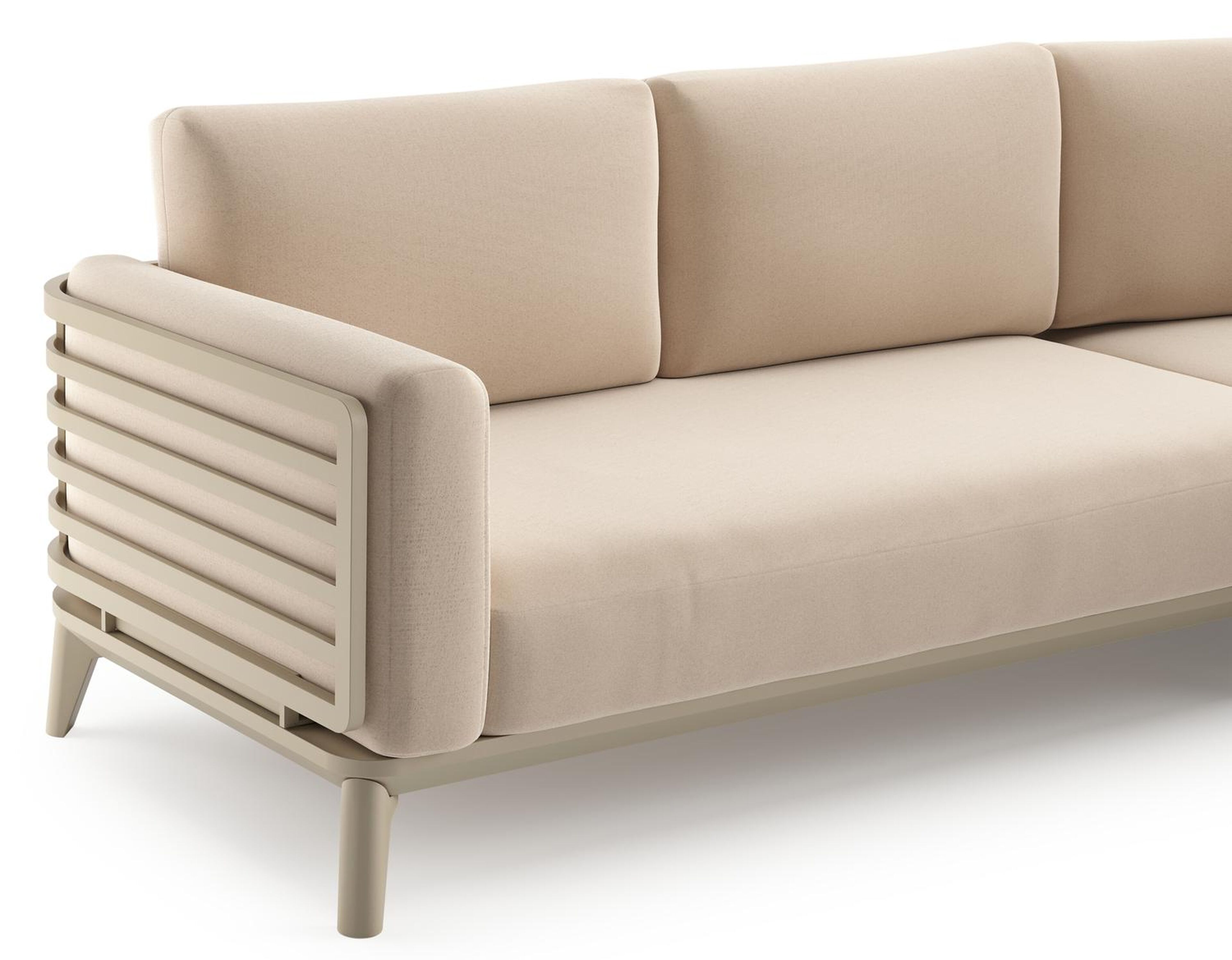 Mosa loungehoek in beige aluminium met natte linen chalk all weather sunbrella premium kussen