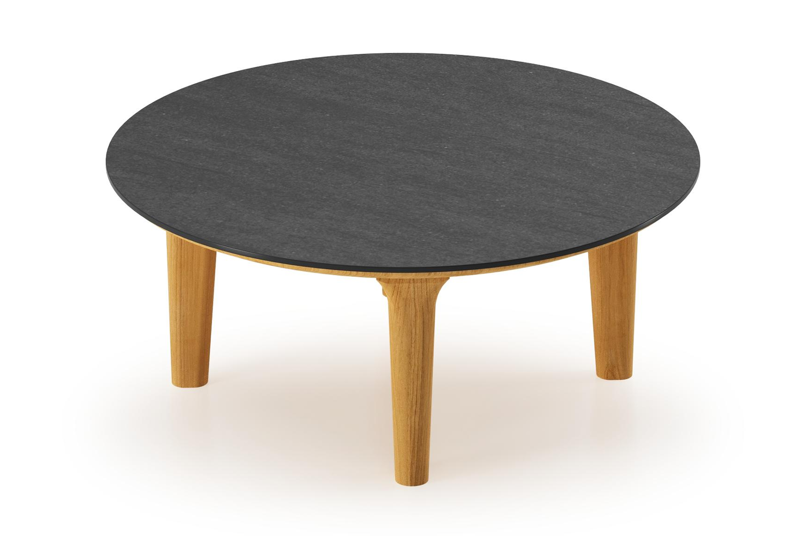 Bomero loungetafel rond in teak en volkeramiek Basalt Black - Dia. 85 x H 25 cm