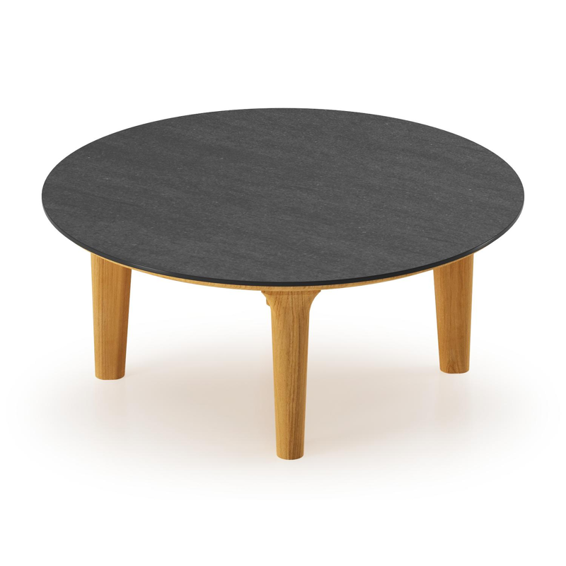 Table de basse Bomero ronde en teck et céramique pleine Basalt Black - Diam. 85 x Haut. 25 cm