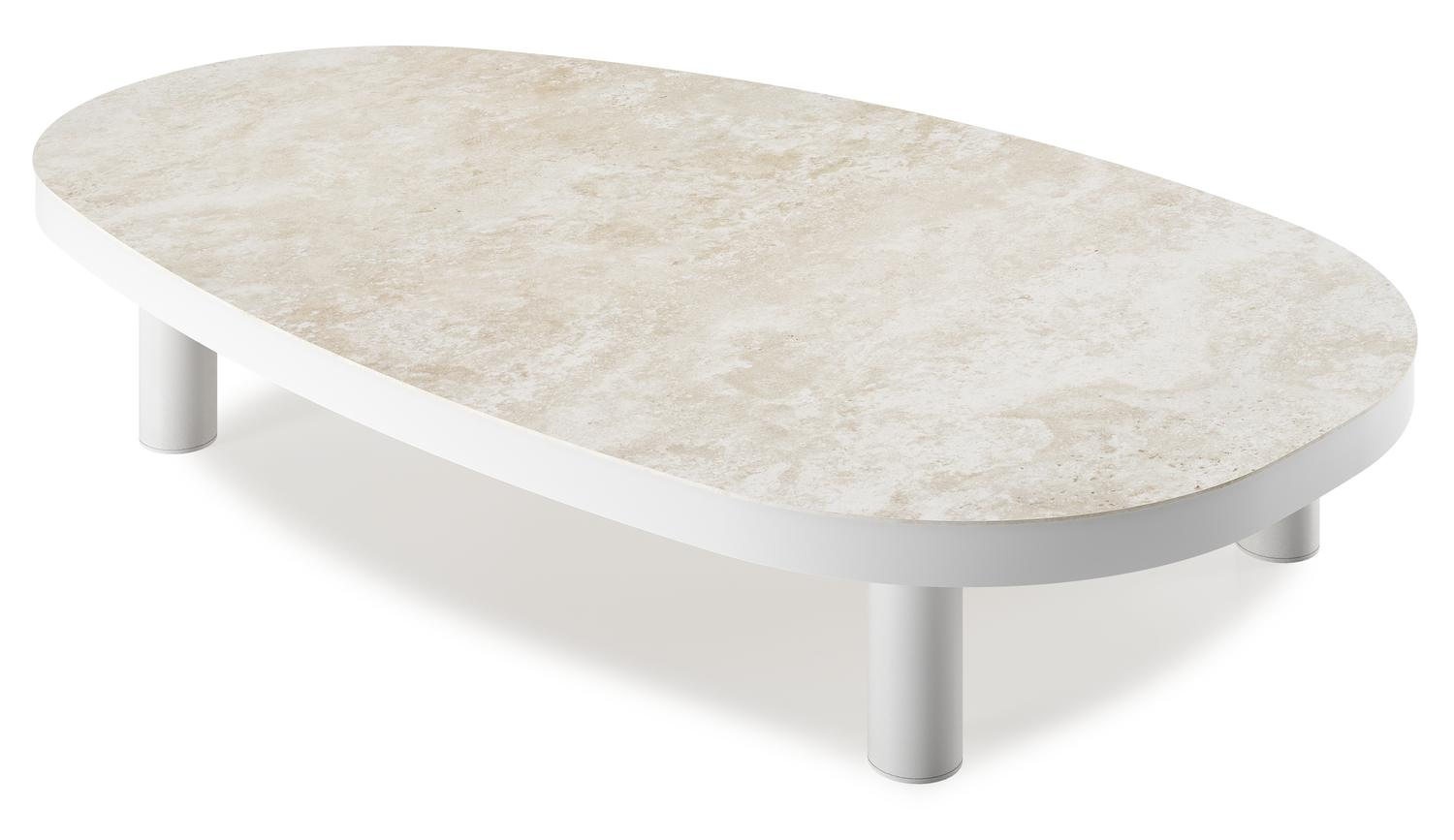 Table de basse Donato organique en aluminium blanc et céramique pleine Rapolano - Lg. 151 x Lrg. 90 x Haut. 25 cm