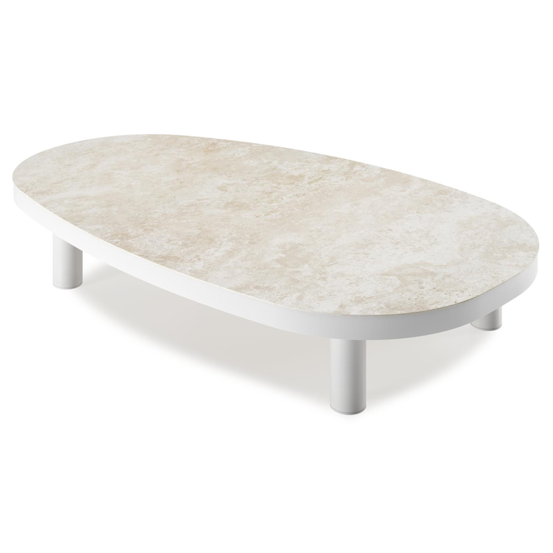 Table de basse Donato organique en aluminium blanc et céramique pleine Rapolano - Lg. 151 x Lrg. 90 x Haut. 25 cm