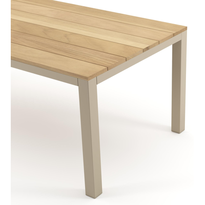 Table de jardin Como rectangulaire en aluminium beige et teck - Lg. 200 x Lrg. 100 x Haut. 73 cm