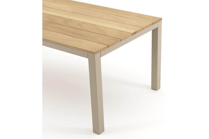 Table de jardin Como rectangulaire en aluminium beige et teck - Lg. 200 x Lrg. 100 x Haut. 73 cm