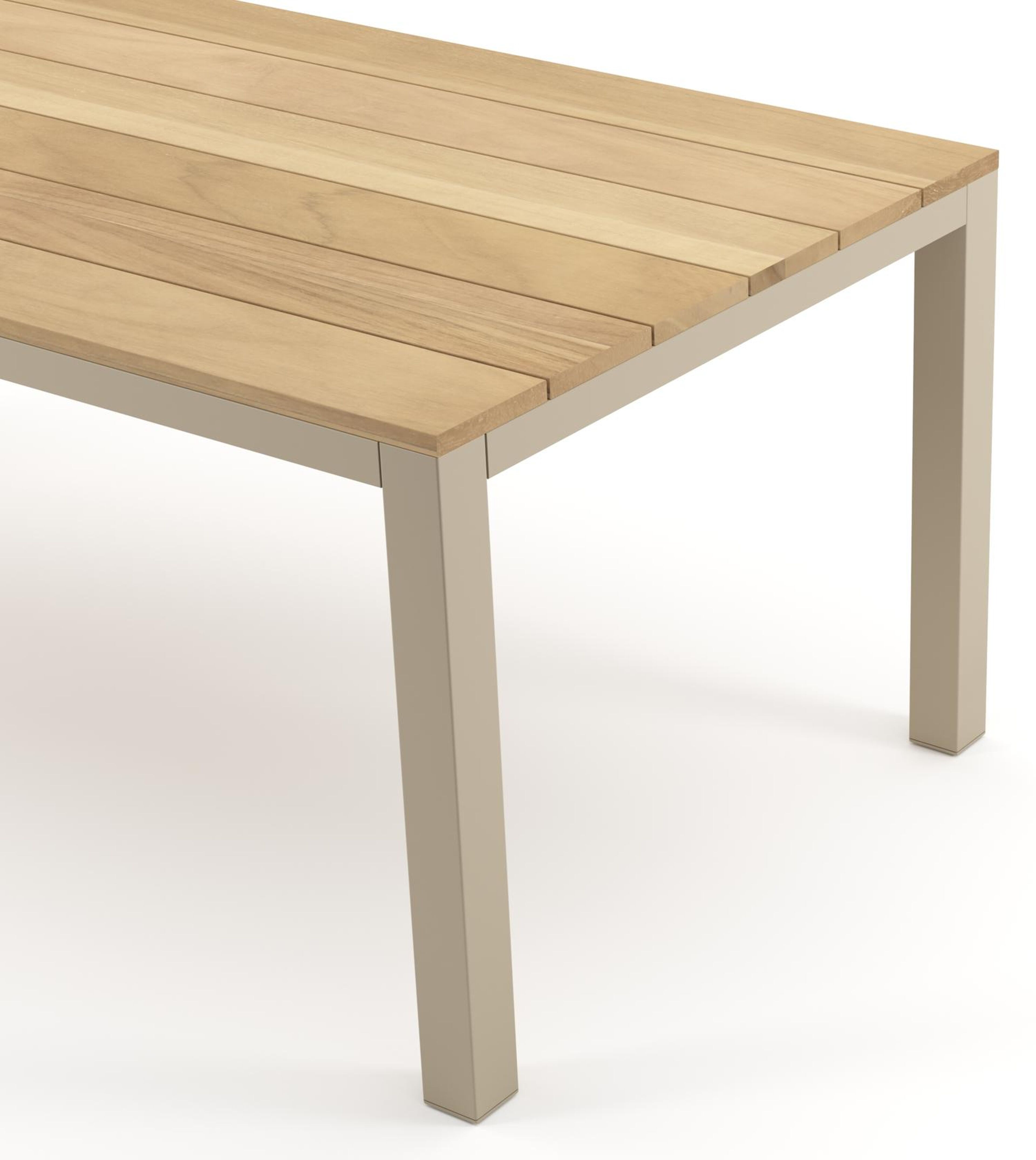 Table de jardin Como rectangulaire en aluminium beige et teck - Lg. 200 x Lrg. 100 x Haut. 73 cm