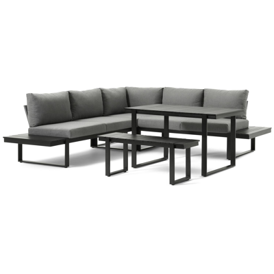 Merida loungehoek in zwart aluminium met grijs polyester kussens en loungetafel