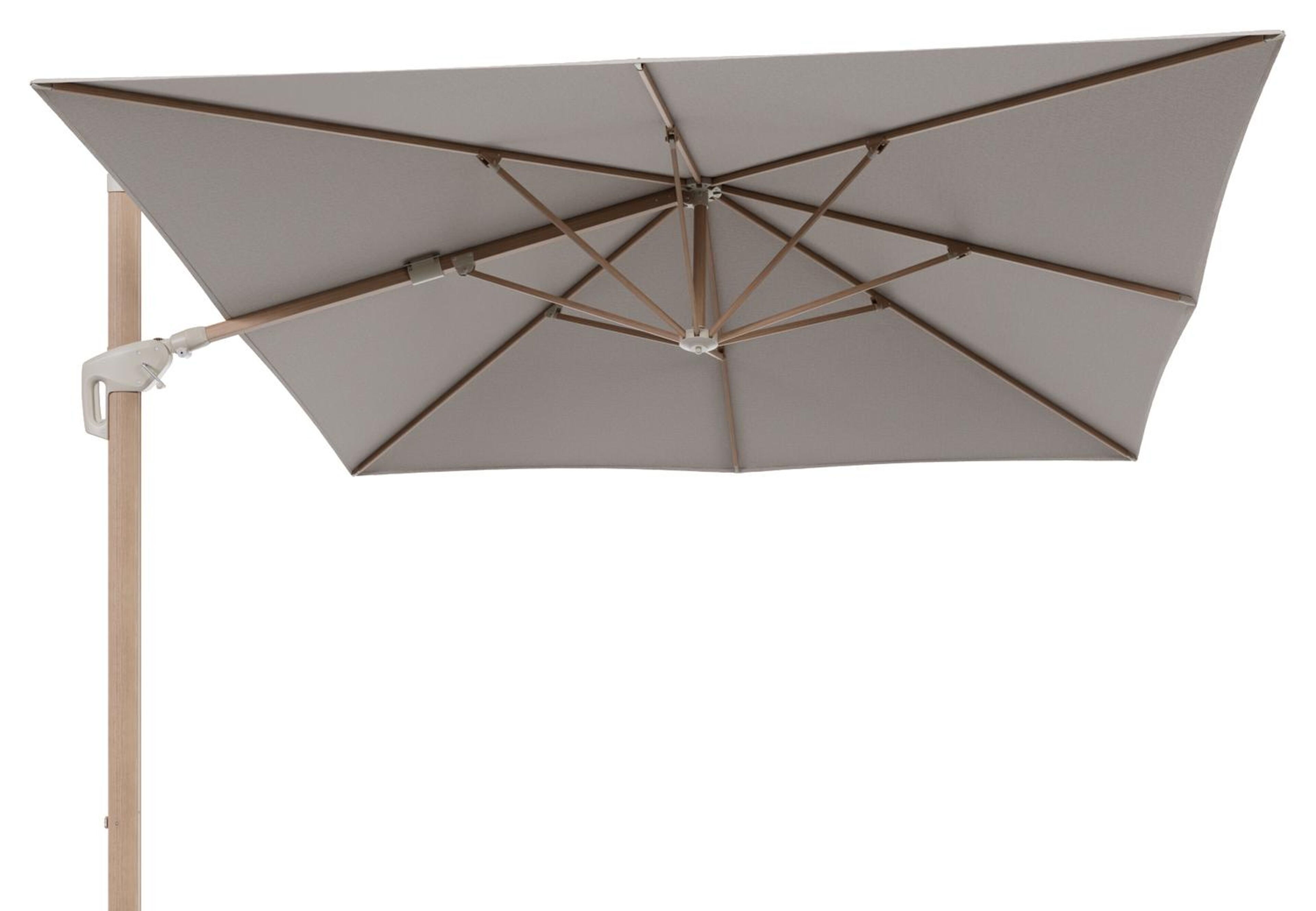Minore zweefparasol met tiltfunctie in houtlook aluminium en Slow Farafra All Weather Sunbrella® Luxe parasoldoek - L1 350 x L2 350 cm (zonder voet) (zonder voet)