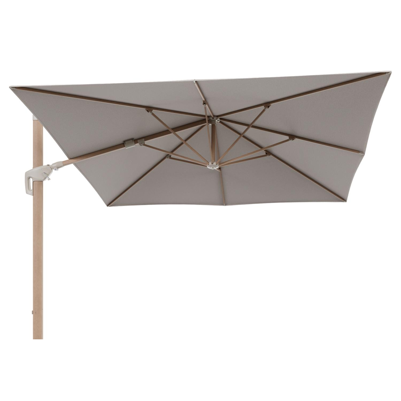 Minore zweefparasol met tiltfunctie in houtlook aluminium en Slow Farafra All Weather Sunbrella® Luxe parasoldoek - L1 350 x L2 350 cm (zonder voet) (zonder voet)