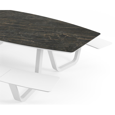 Table de pique-Forno forme de bateau en aluminium blanc et céramique pleine Black Obsession - Lg. 280 x Lrg. 192 x Haut. 72 cm