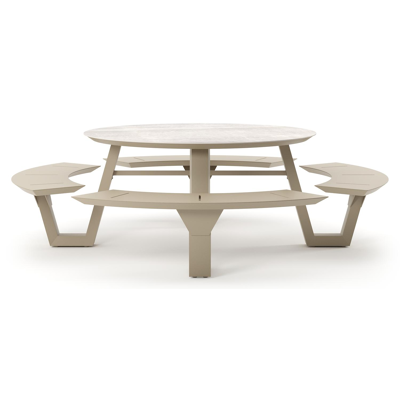 Rondino picknicktafel rond in beige aluminium en volkeramiek Taj Mahal - Dia. 236 x H 71.5 cm