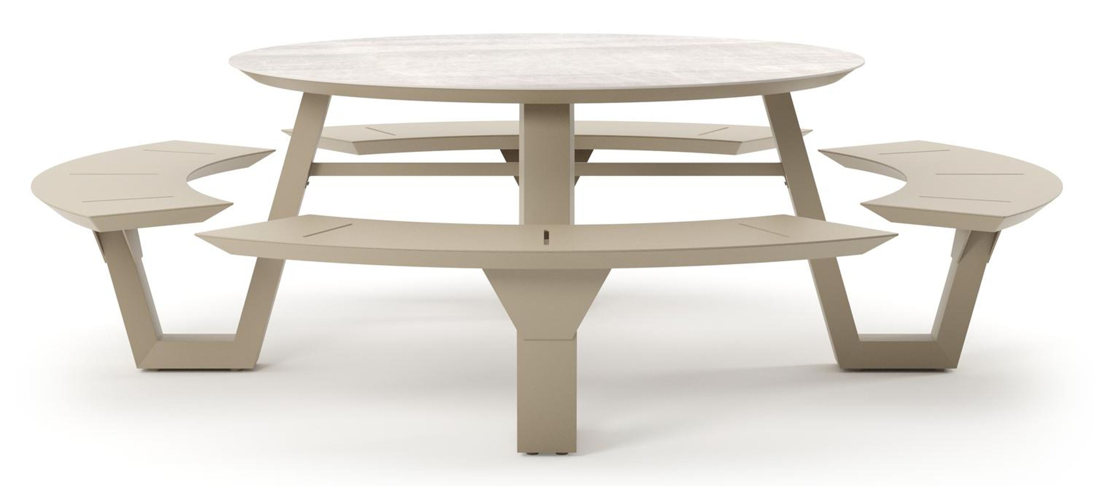 Rondino picknicktafel rond in beige aluminium en volkeramiek Taj Mahal - Dia. 236 x H 71.5 cm