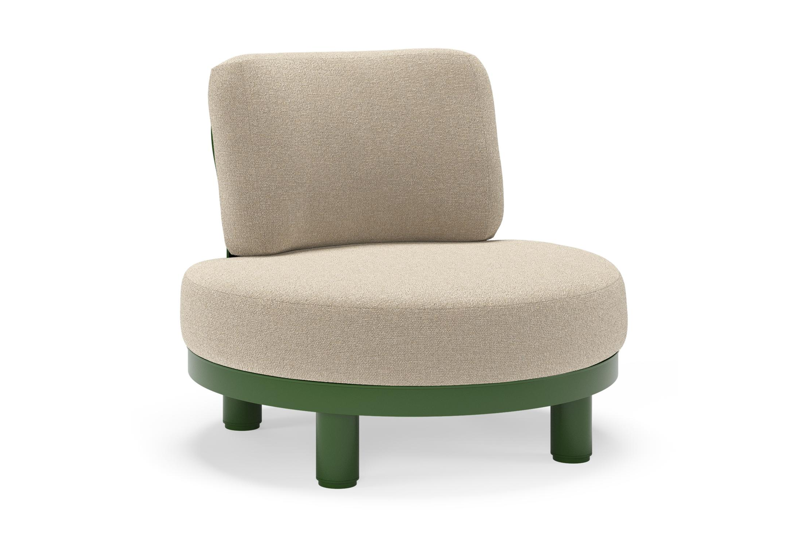 Donato loungestoel in groen aluminium met all weather cosytica Marbella Sand kussen