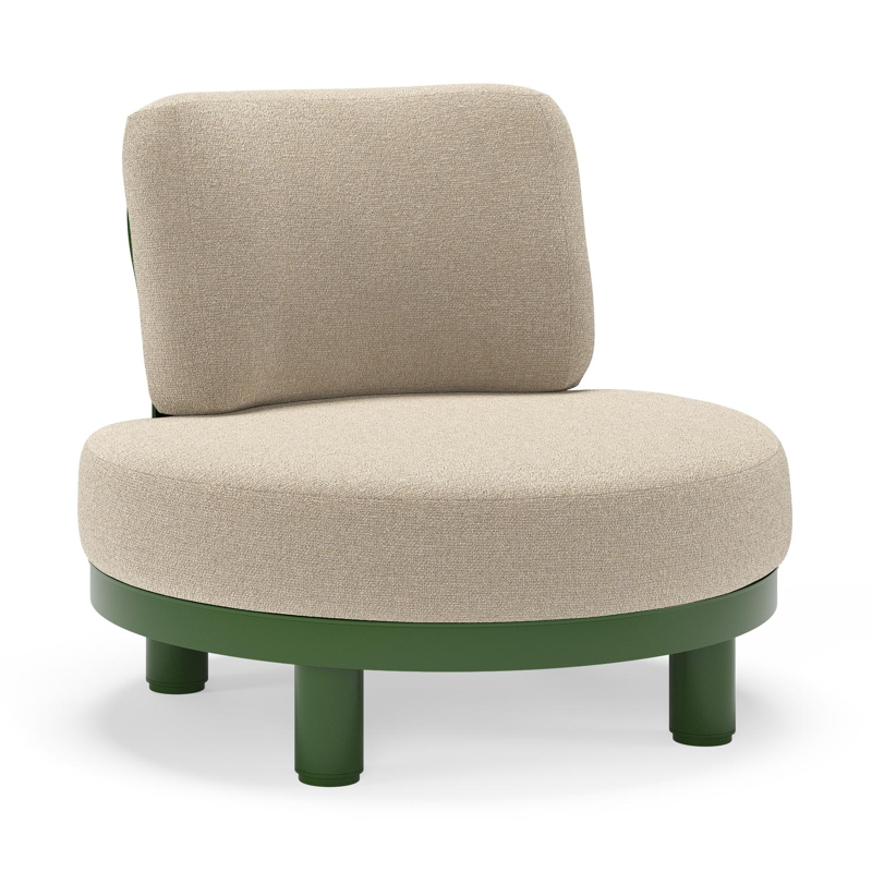 Donato loungestoel in groen aluminium met all weather cosytica Marbella Sand kussen