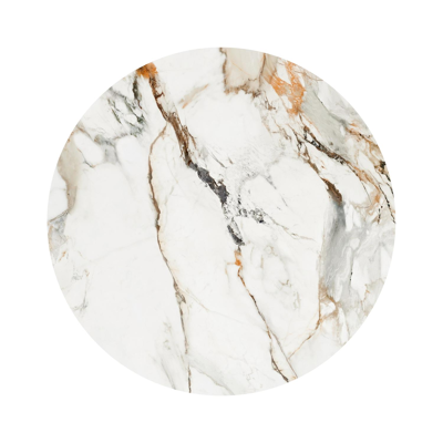 Table de jardin Fano en aluminium blanc et céramique pleine calacatta luxe - Dia. 110 x H 75 cm