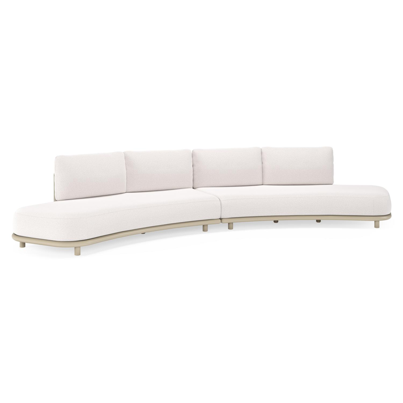 Lomano loungebank in beige aluminium en beige verticaal geweven luxe vlakke rope met Ego Eggshell all weather solica