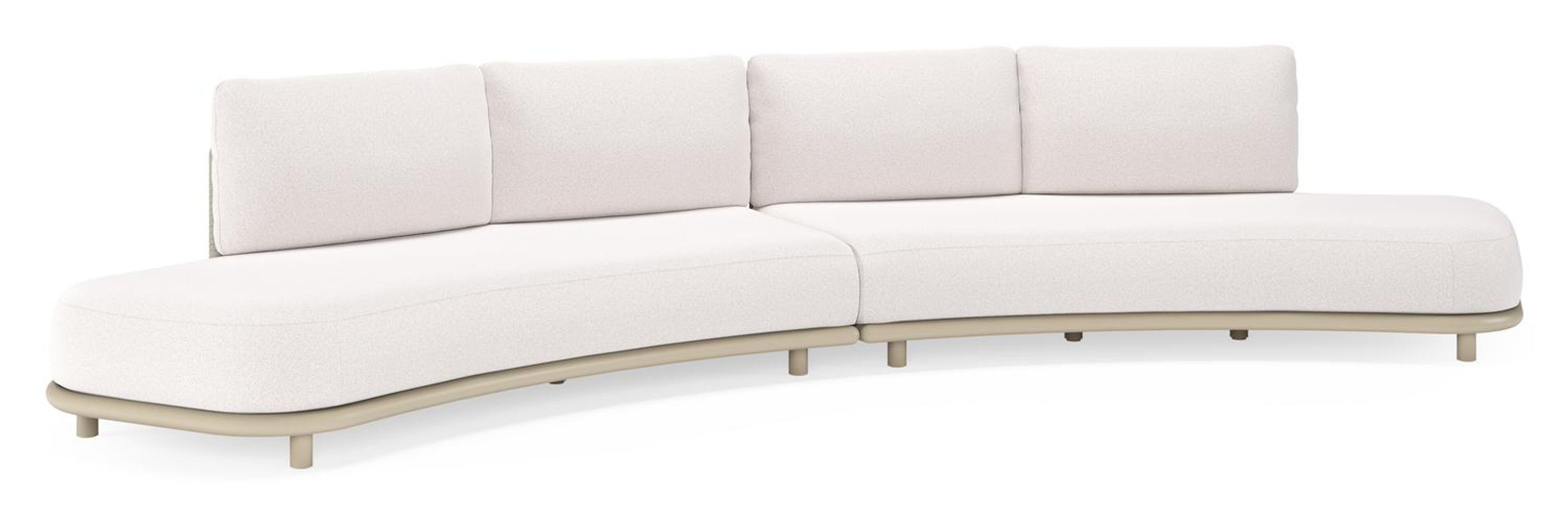Lomano loungebank in beige aluminium en beige verticaal geweven luxe vlakke rope met Ego Eggshell all weather solica