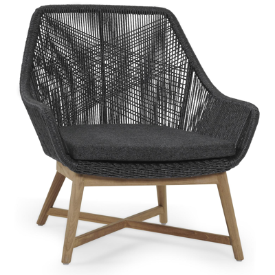 Borgo loungezetel 1-zit in teak en zwart wicker met chartres sooty all weather sunbrella® luxe kussen