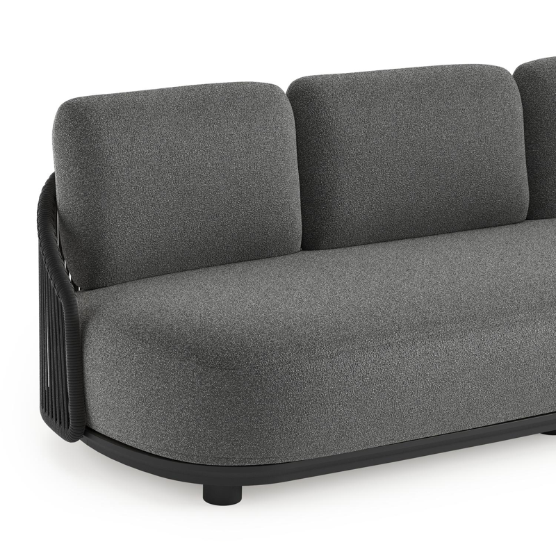 Salon de jardin Vadelo en aluminium noir et corde ronde tissée verticalement noir et coussins en all weather cosytica catania black