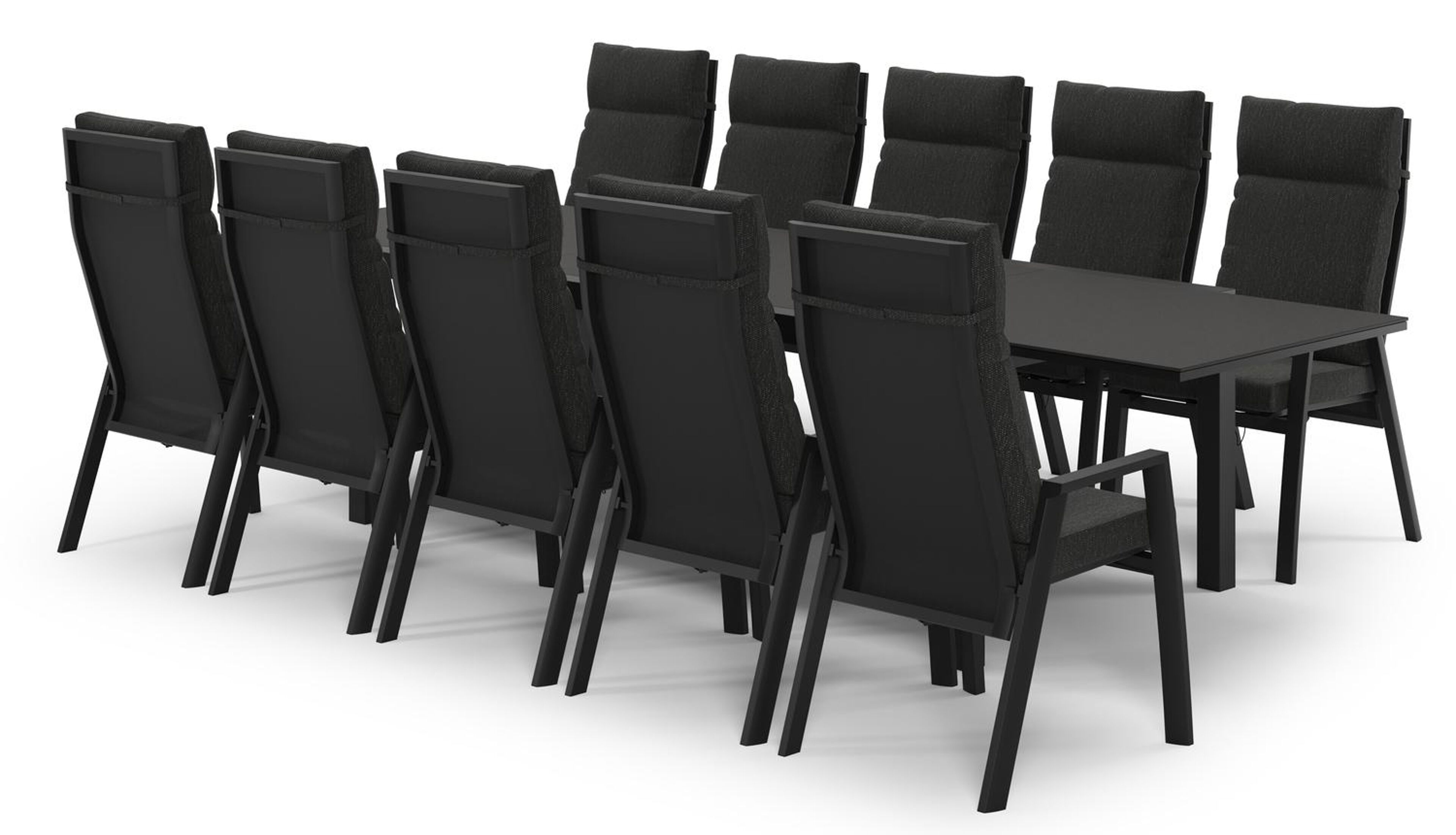 Ensemble de jardin Calobra extensible en aluminium noir et sintered stone notte minerale avec 10 chaises de jardin Leon