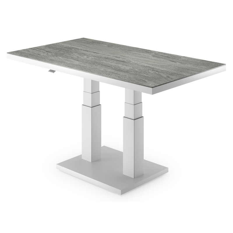 Cirello pop-up loungetafel rechthoekig in wit aluminium en volkeramiek Aspen Grey - L 140 x B 80 x H 71 cm