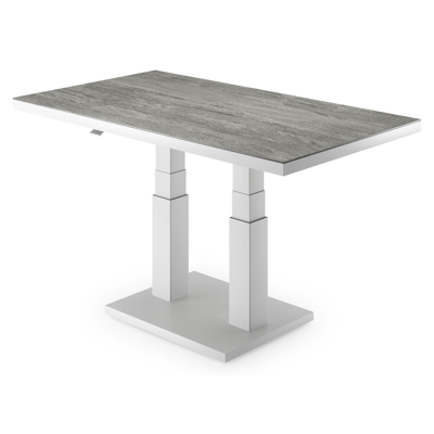 Cirello pop-up loungetafel rechthoekig in wit aluminium en volkeramiek Aspen Grey - L 140 x B 80 x H 71 cm