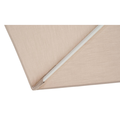 Rufina zweefparasol met tiltfunctie in wit aluminium met beige all weather sunbrella® premium parasoldoek - L1: 250 x L2: 350 cm (met voet)
