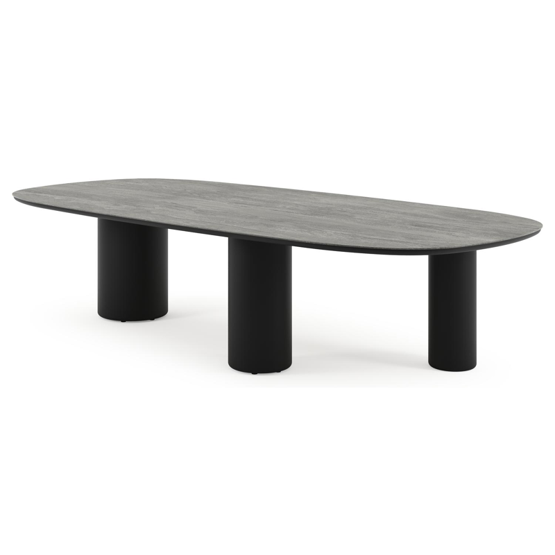 Amico tuintafel bombo xl in zwart aluminium en volkeramiek Aspen Grey - L 320 x B 148 x H 73.5 cm