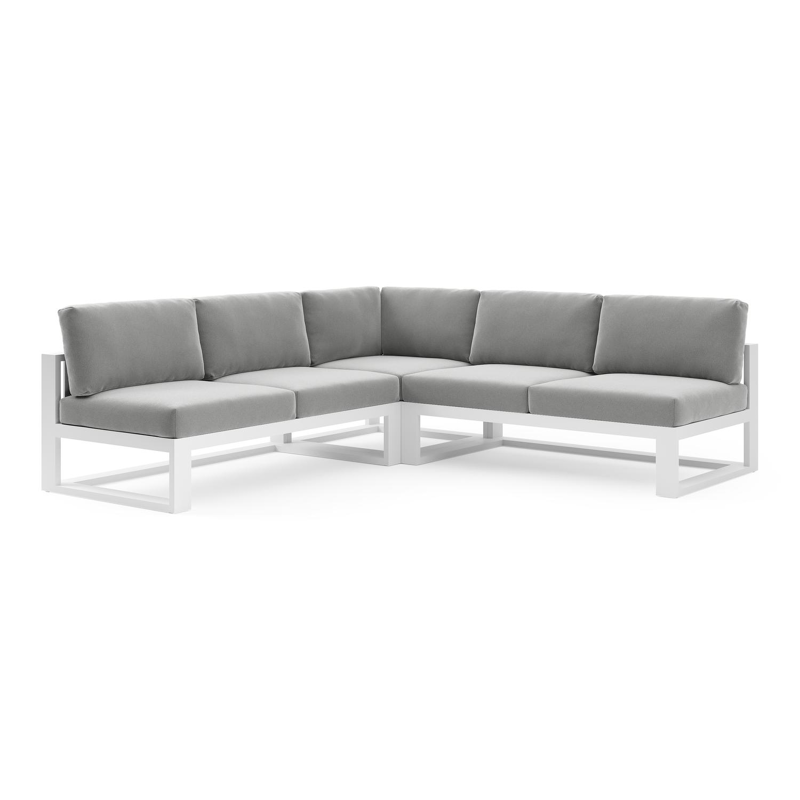 Verato loungehoek in wit aluminium met savane grey all weather sunbrella® luxe kussen