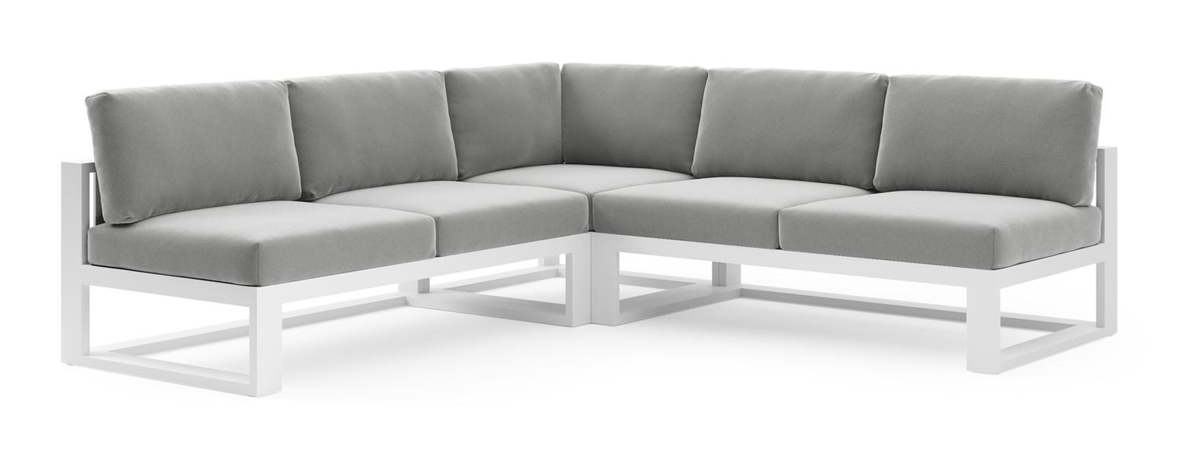 Salon de jardin d'angle Verato en aluminium blanc et coussins en all weather sunbrella® luxe savane grey