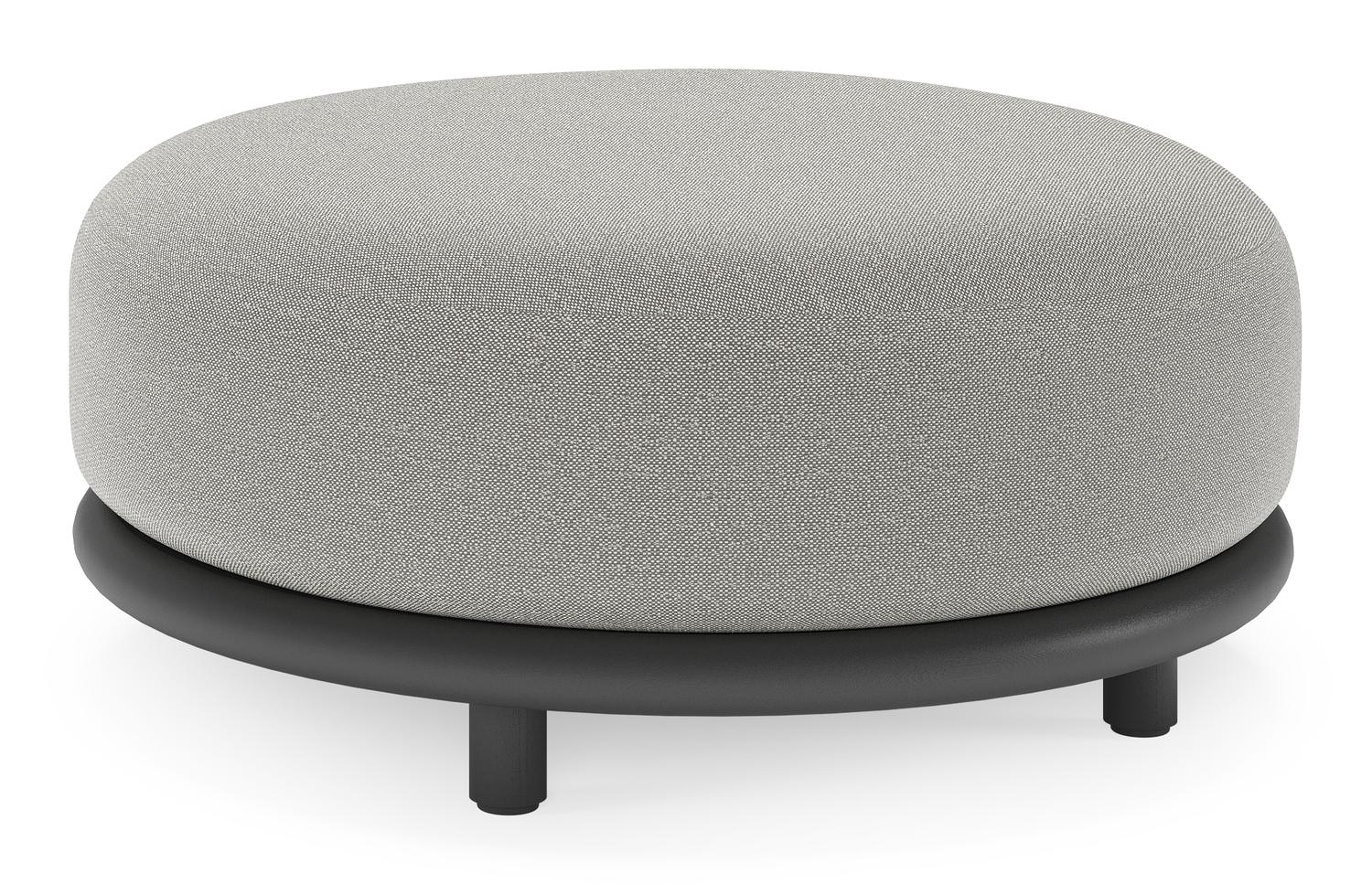 Lomano poef in zwart aluminium en beige verticaal geweven luxe vlakke rope met Savane Zinc all weather sunbrellaÂ® luxe