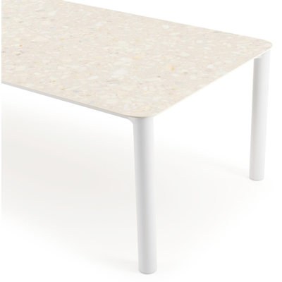 Orso tuintafel rechthoekig afgerond in wit aluminium en volkeramiek retrostone - L 290 x B 110 x H 73.5 cm