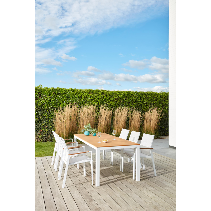 Table de jardin Toma en aluminium blanc et polywood - Lg 200 x Larg. 90 x H 72 cm