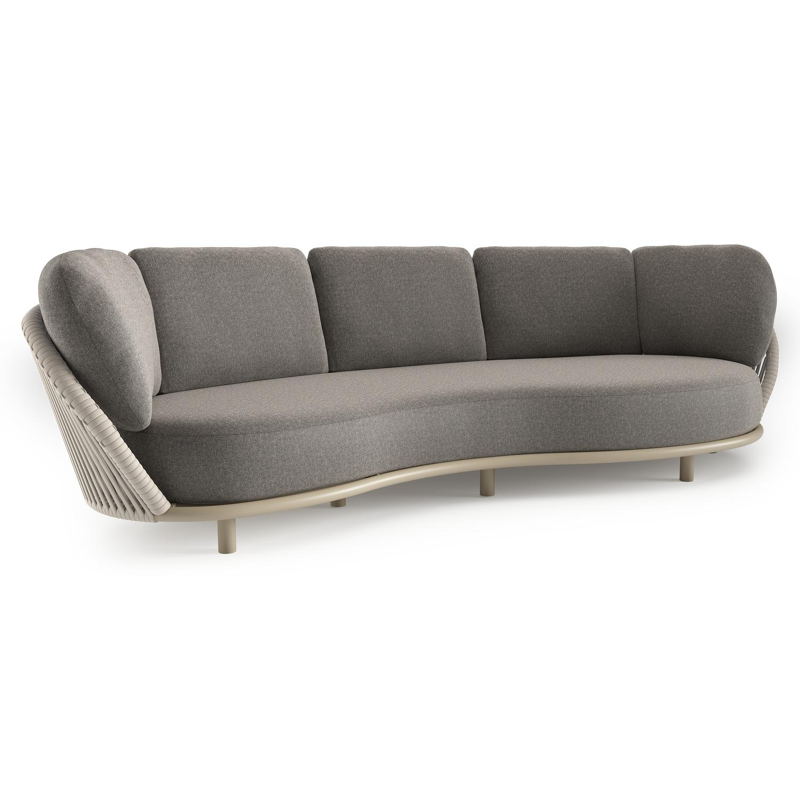 Lupino loungebank in beige aluminium en beige verticaal geweven luxe vlakke brede rope met chartres drizzle all weather sunbrella® luxe kussen