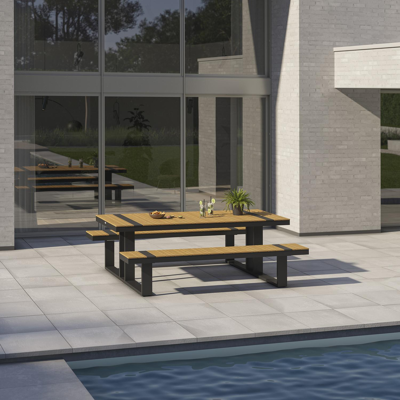 Merida picknicktafel in zwart aluminium en polywood - L 220 x B 100 x H 74 cm